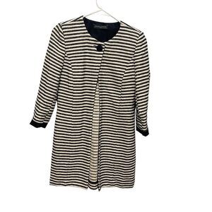 Sandro Ferrone Longline Coat Nautical Striped Single Button Front 3/4 Sleeve